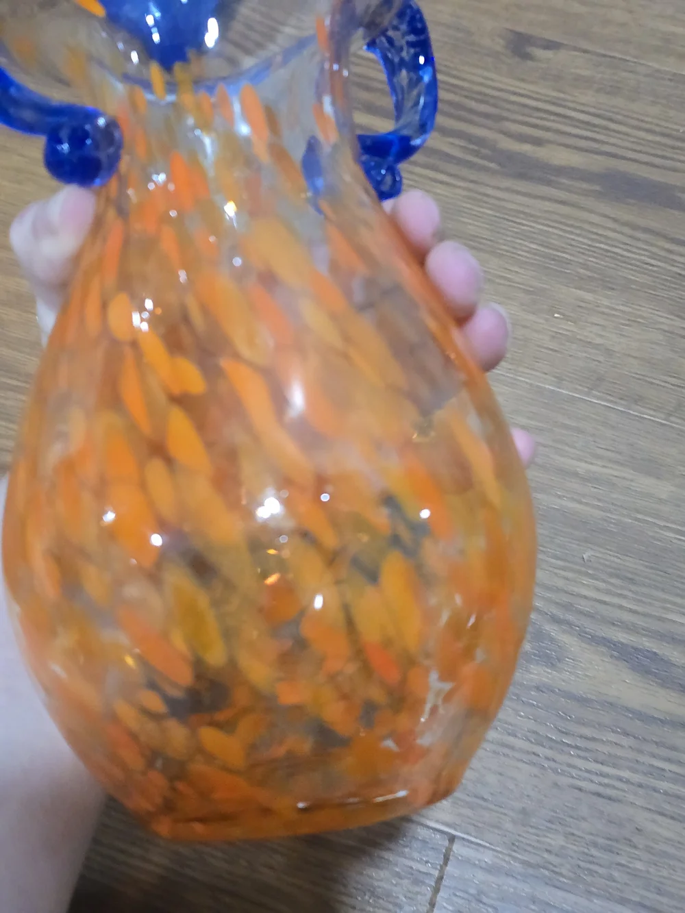 VTG Hand Blown Art Glass Spatter Amphora Vase Trio Set